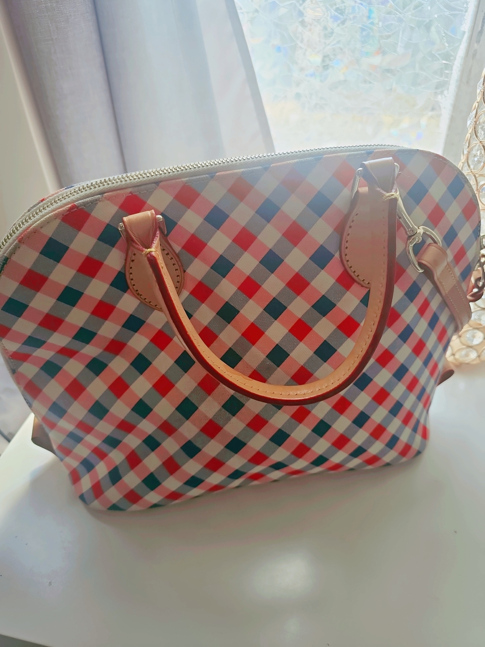 Dooney & Bourke Red White Blue Check Satchel - Picture 5 of 6